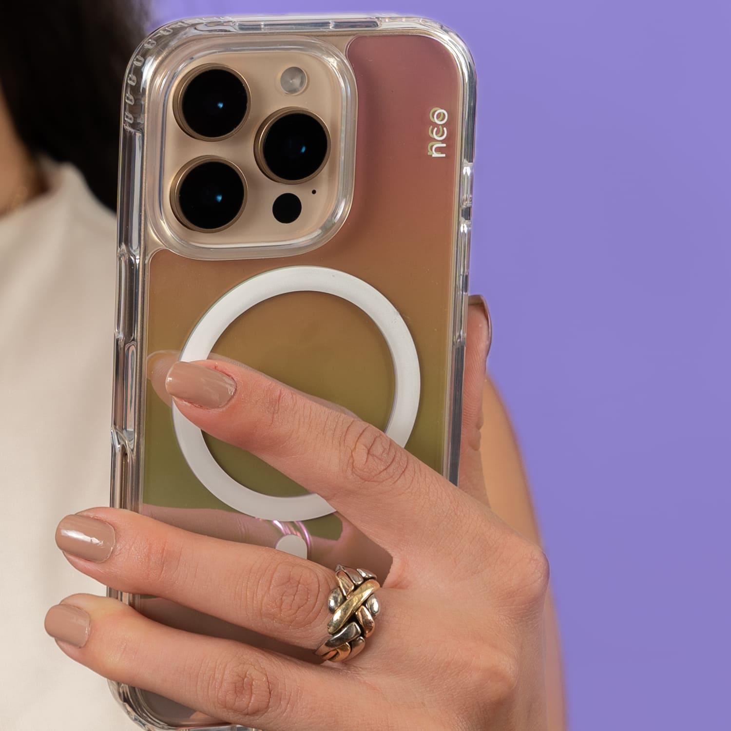 SafeCase Clear Rainbow iPhone 16 Pro Max case transparente efecto arcoíris