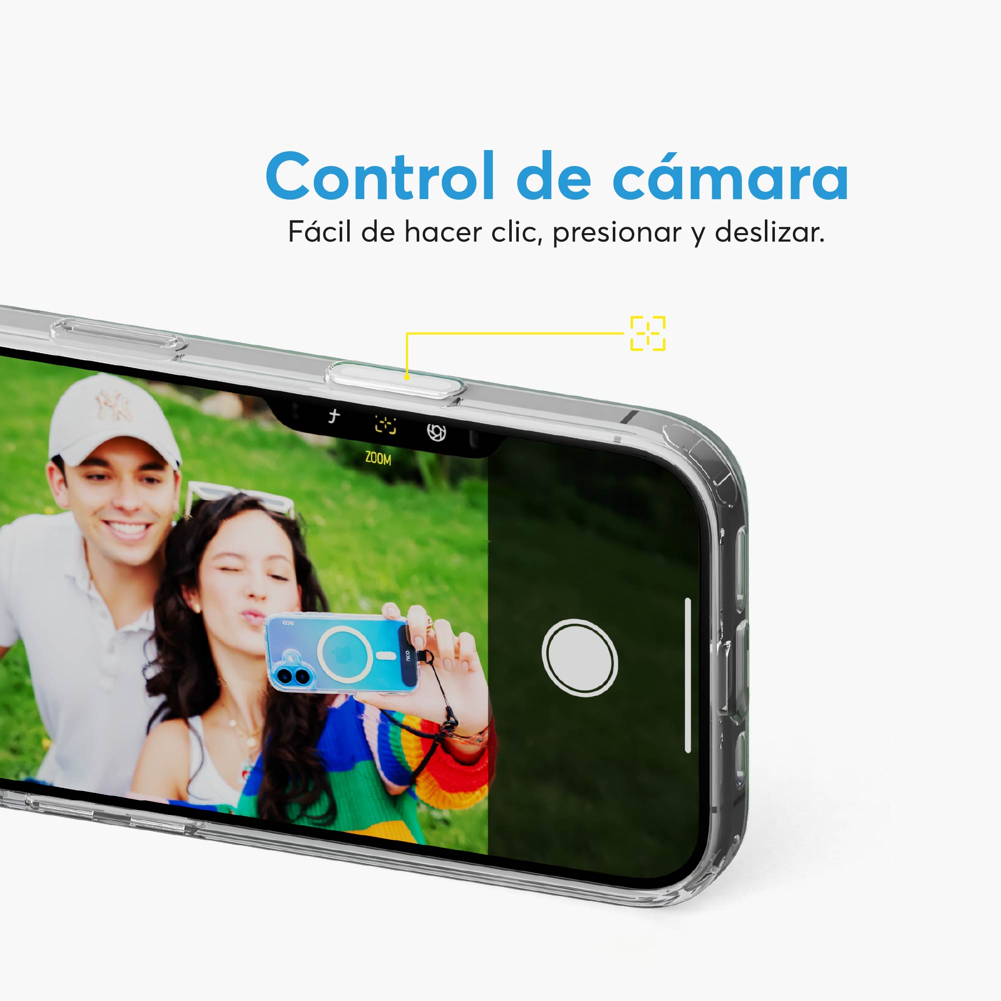 Botón de control de cámara en funda SafeCase Rainbow arcoíris para iPhone Air con acceso directo