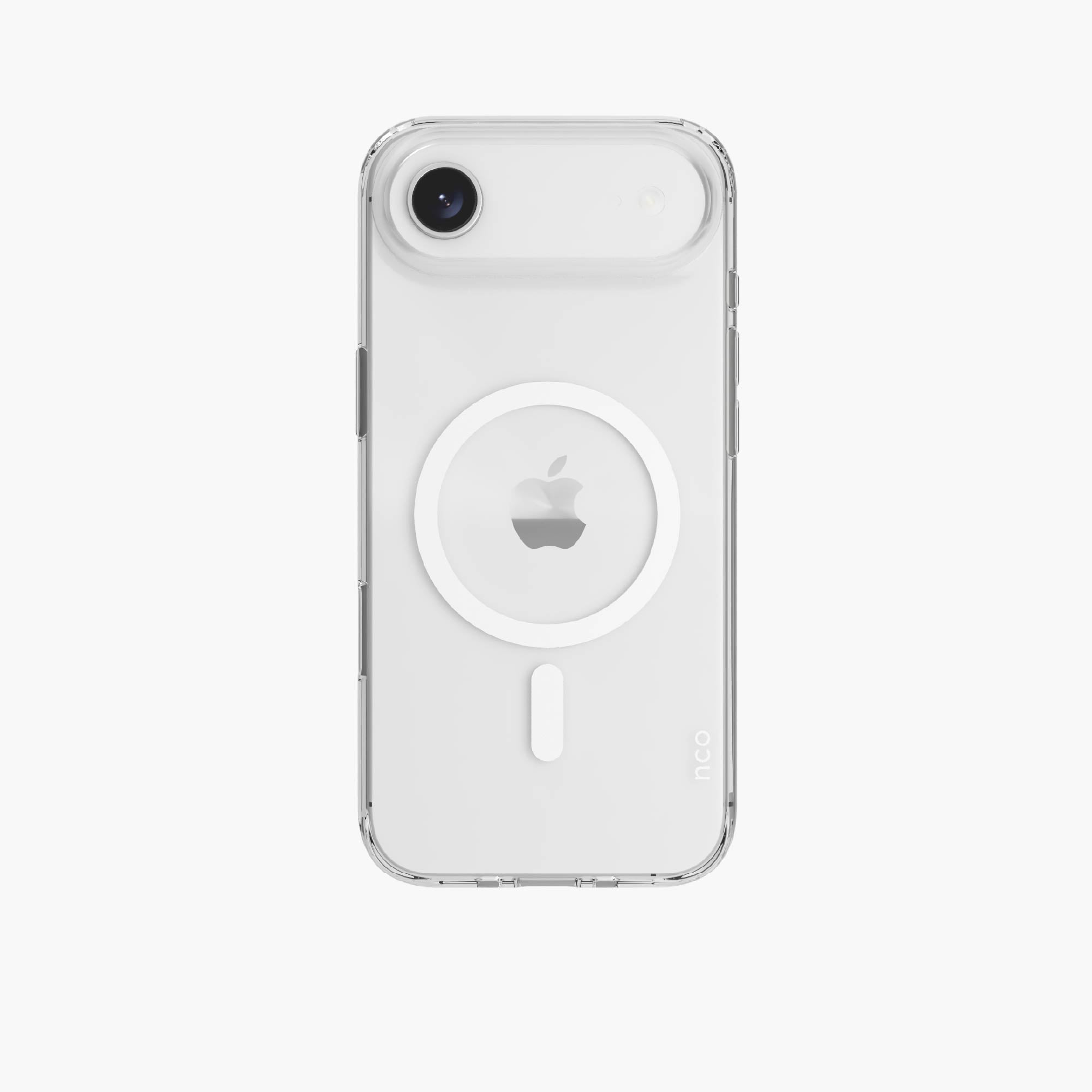 Vista posterior de funda SafeCase Clear transparente para iPhone Air mostrando anillo MagSafe