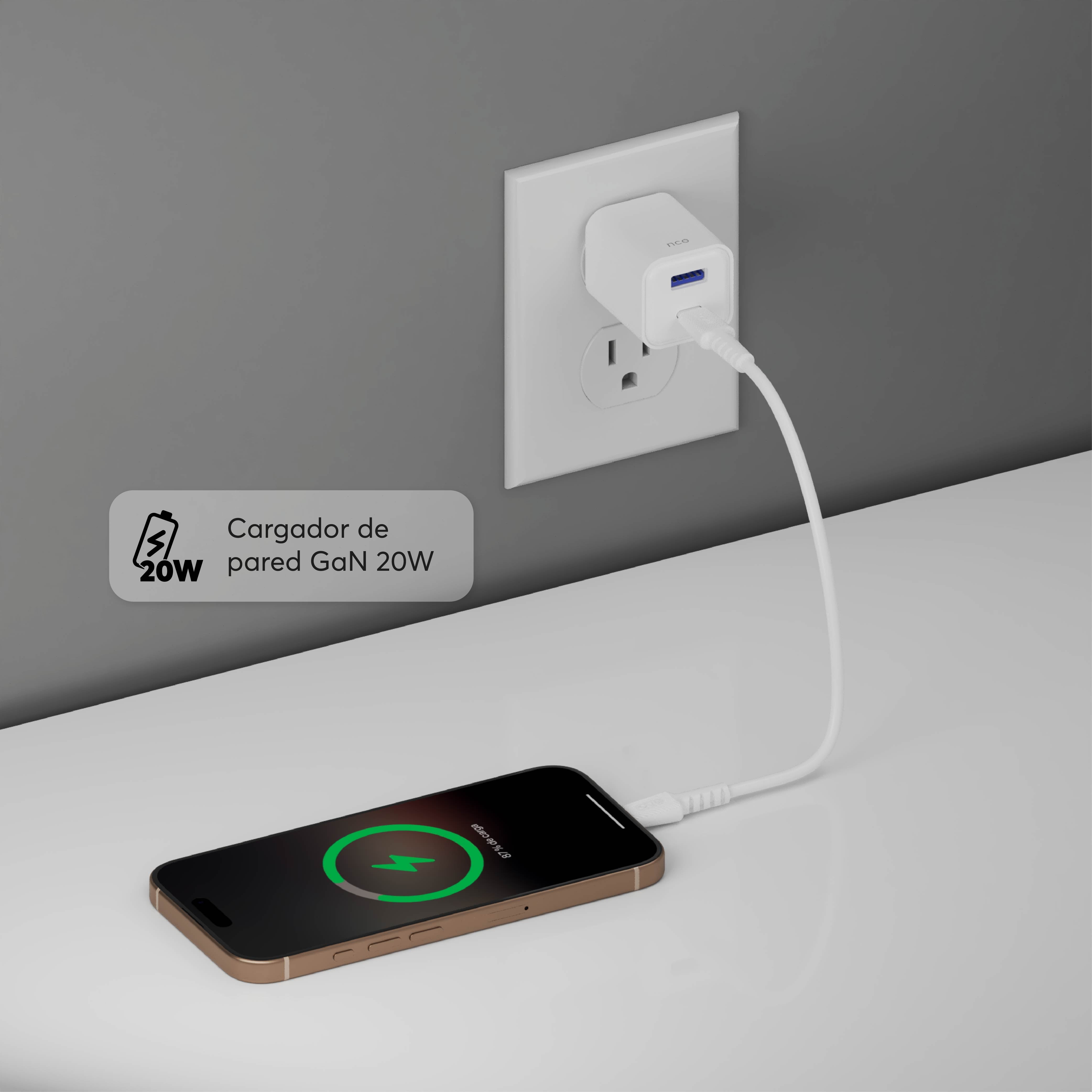 PowerPlug Mini 20W vista lateral con tecnología de carga rápida