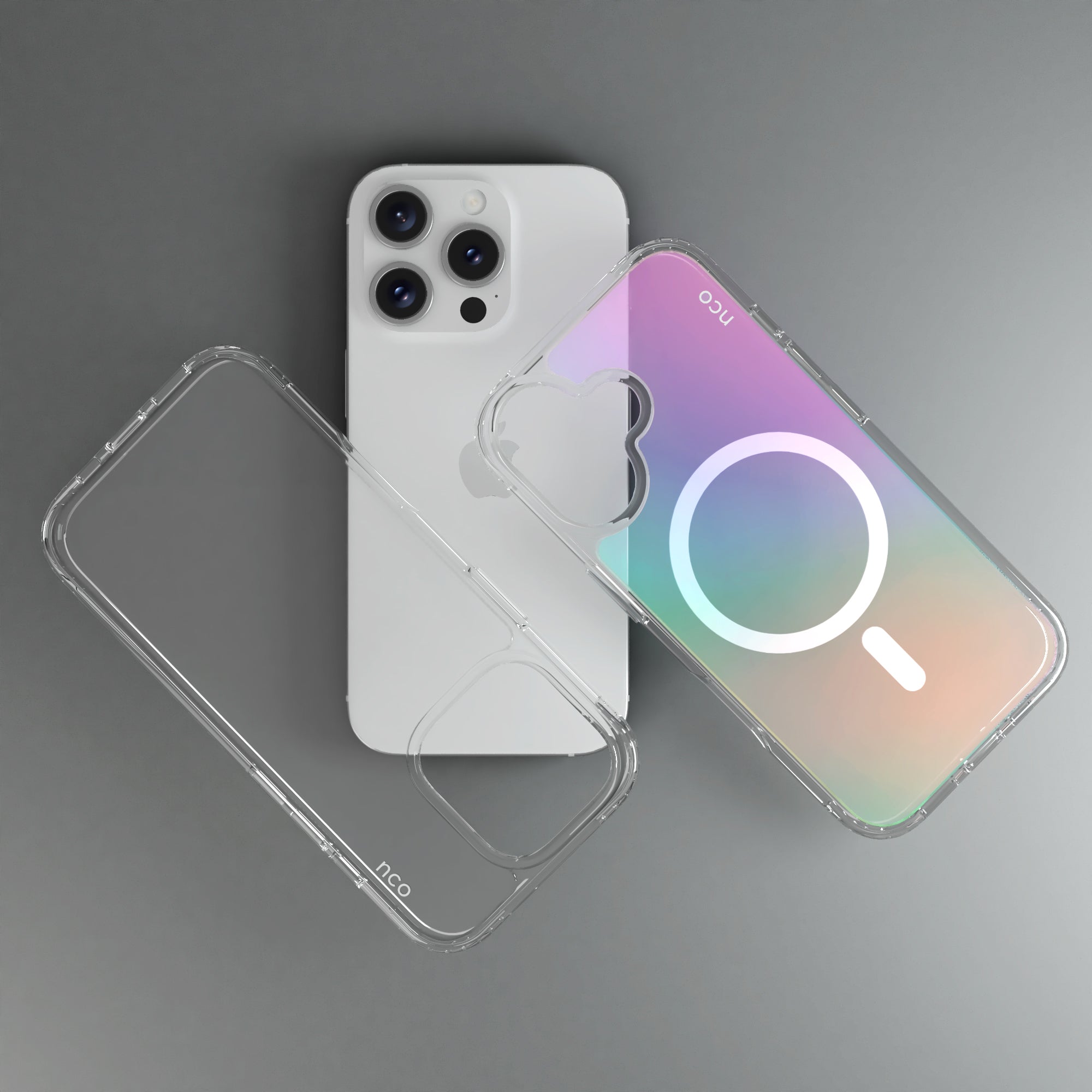 Detalle borde arcoíris SafeCase Clear Rainbow iPhone 16 compatible MagSafe